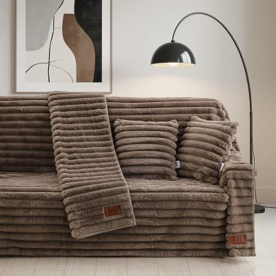 Γούνινο Σετ ριχτάρι 3τμχ Stripe Art 8726 (180×160+180×250+180×300) Μόκα