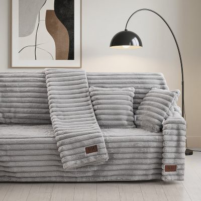 Γούνινο Σετ ριχτάρι 3τμχ Stripe Art 8727 (180×160+180×250+180×300) Γκρι