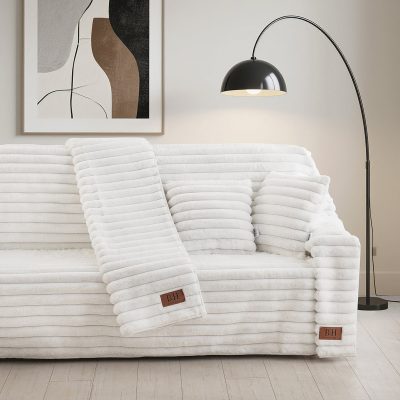 Γούνινο Σετ ριχτάρι 3τμχ Stripe Art 8728 (180×160+180×250+180×300) Λευκό